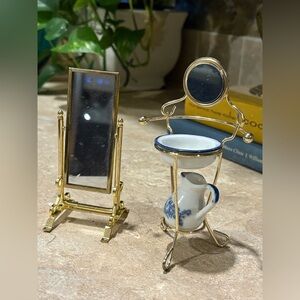 Mini Dollhouse Bathroom Vanity Set Brass & Porcelain Home Sweet Home